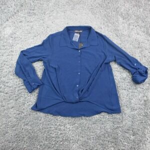 Montgomery Post Button-Up Womens L Blue Roll Tab Sleeve Relaxed Workwear NWT